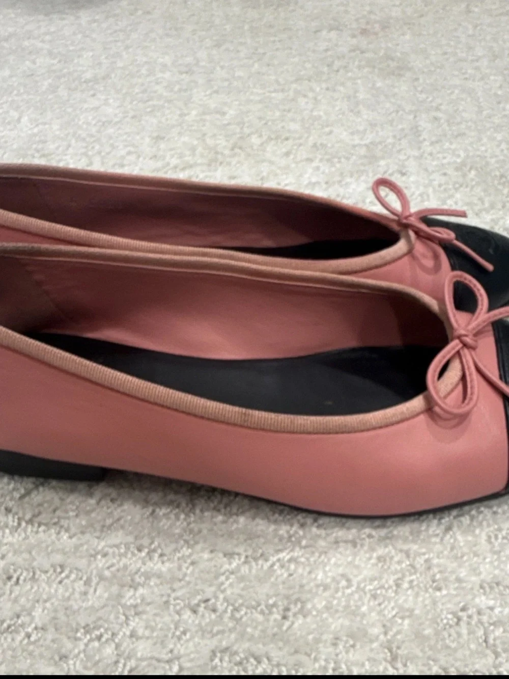 Chanel Pink and Black Cap-Toe Ballet Flats